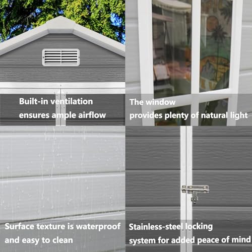 Grey Waterproof Plastic Outdoor Storage Shed with Floor and Lockable Door H3970