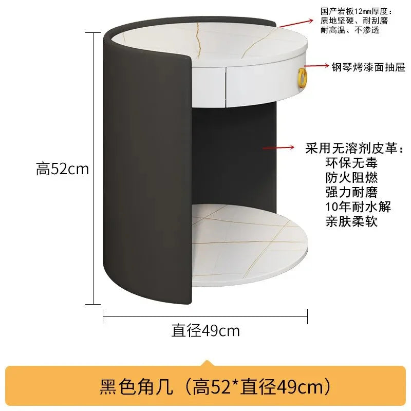Round Leather Bedside Table Nightstand Q684