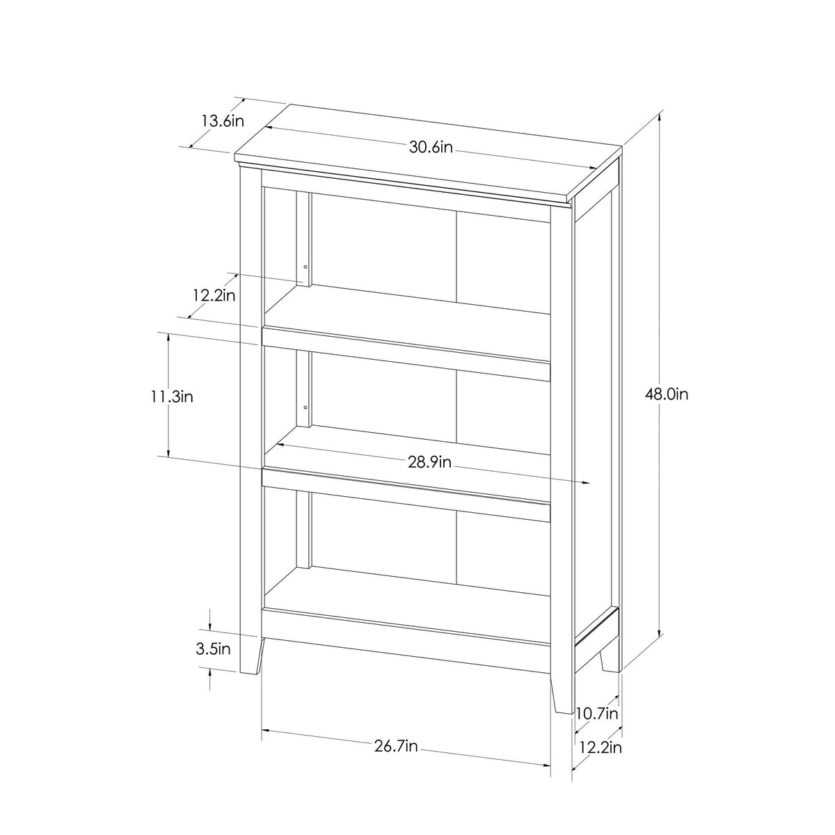 3 Shelf Bookcase, Ebony W8904