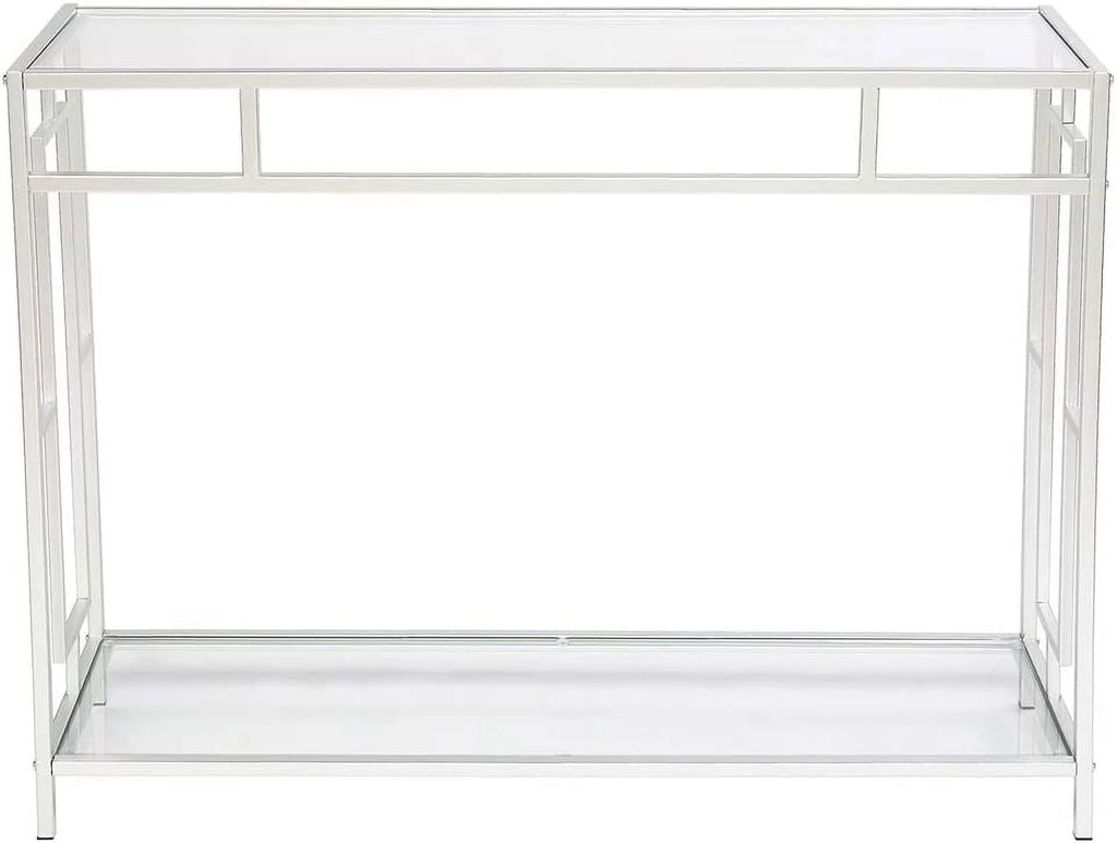 2-Tier Glass Console Table with Tempered Glass Top and Metal Frame E7670