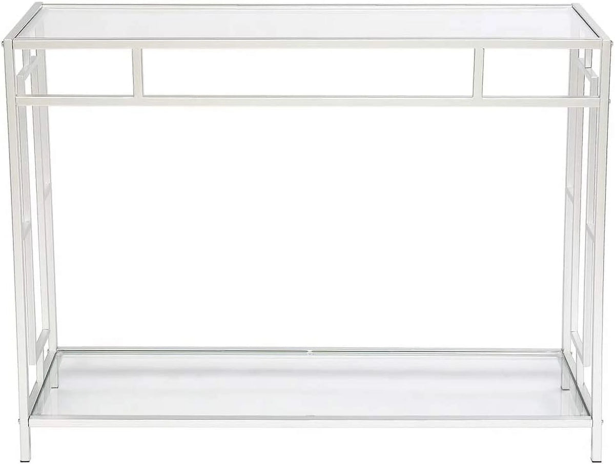 2-Tier Glass Console Table with Tempered Glass Top and Metal Frame E7670