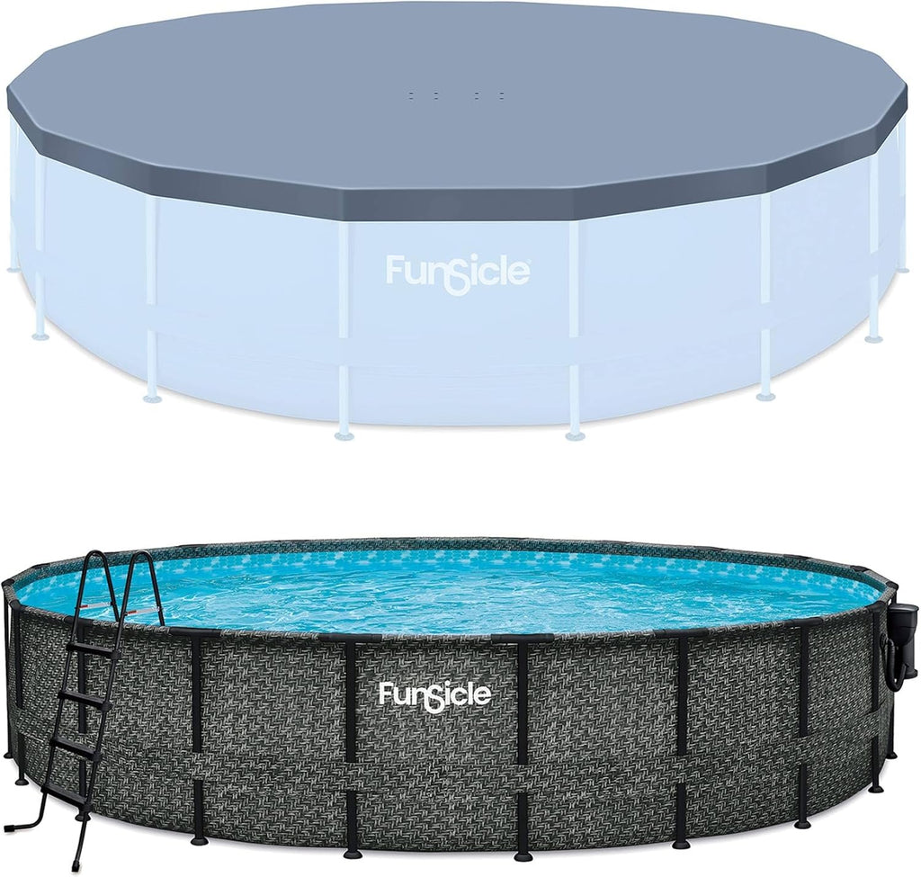 20' x 48" Round Frame Above Ground Swimming Pool with Pool Cover, Dark Herringbone Y326374