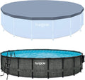 20' x 48" Round Frame Above Ground Swimming Pool with Pool Cover, Dark Herringbone Y326374