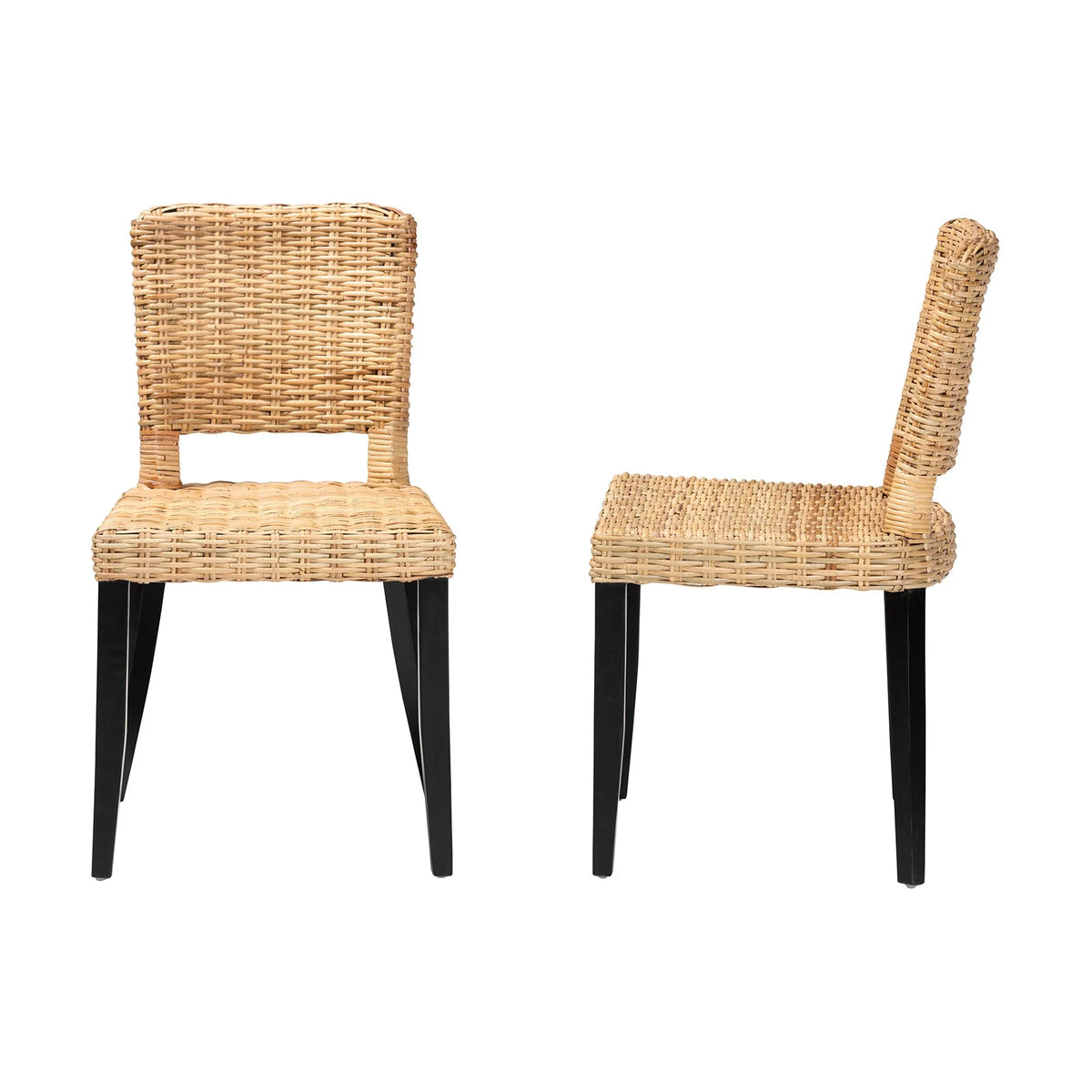 Dark Brown Wood and Natural Rattan 2-Piece Dining Chair Set O511