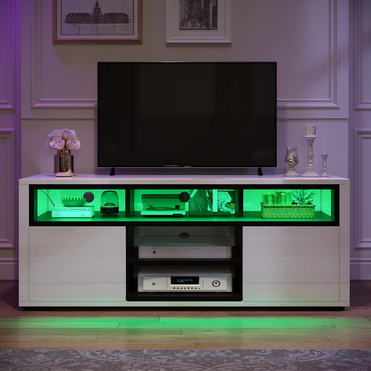 White High Gloss TV Stand with LED Lights B6082