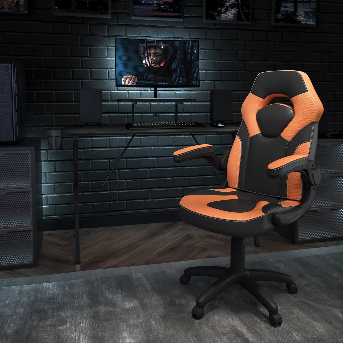 Black/Orange Gaming Desk Set with Cup Holder T87816