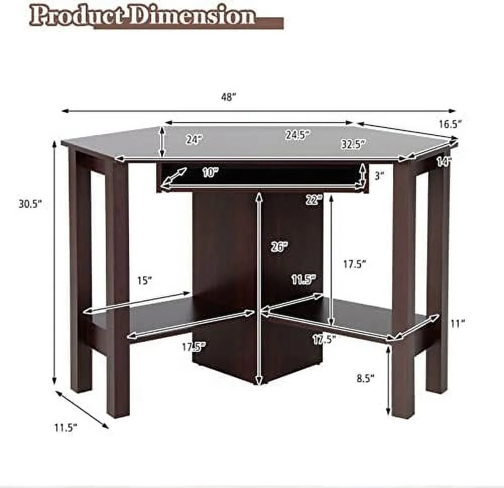 Corner Desk with Keyboard Tray and Shelves Z935