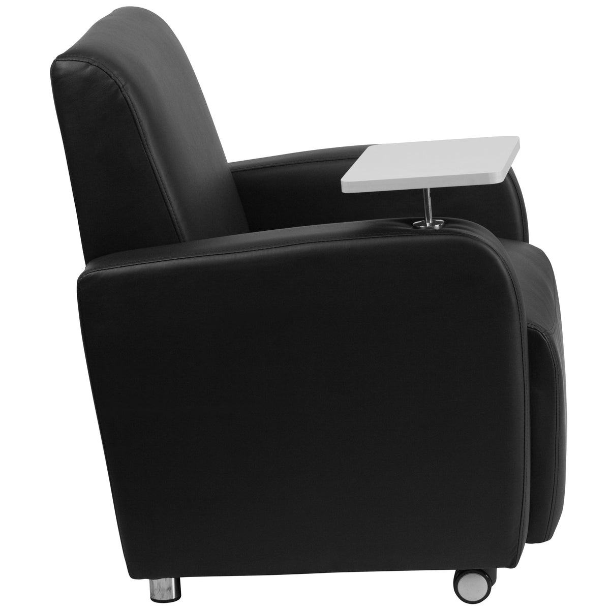 Black LeatherSoft Guest Chair with Tablet Arm and Cup Holder T6114