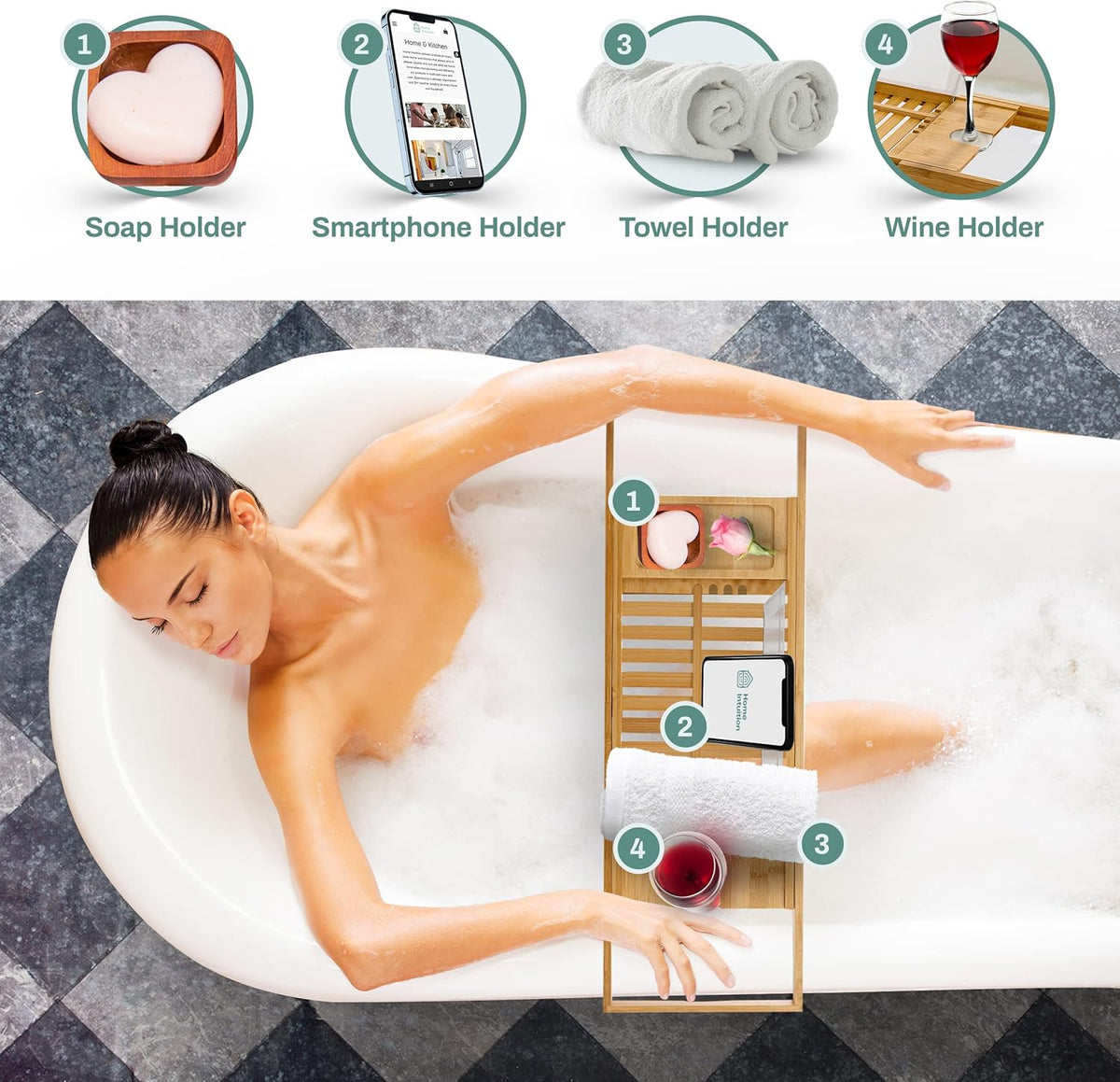 Expandable Bamboo Bath Tub Tray Caddy I47533