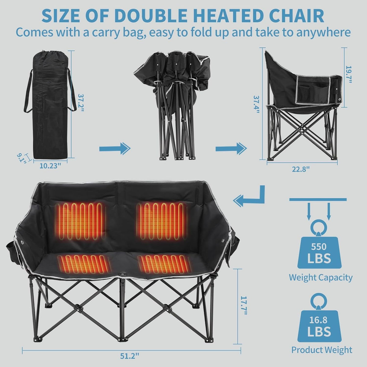 Heated Double Folding Camping Chair I606