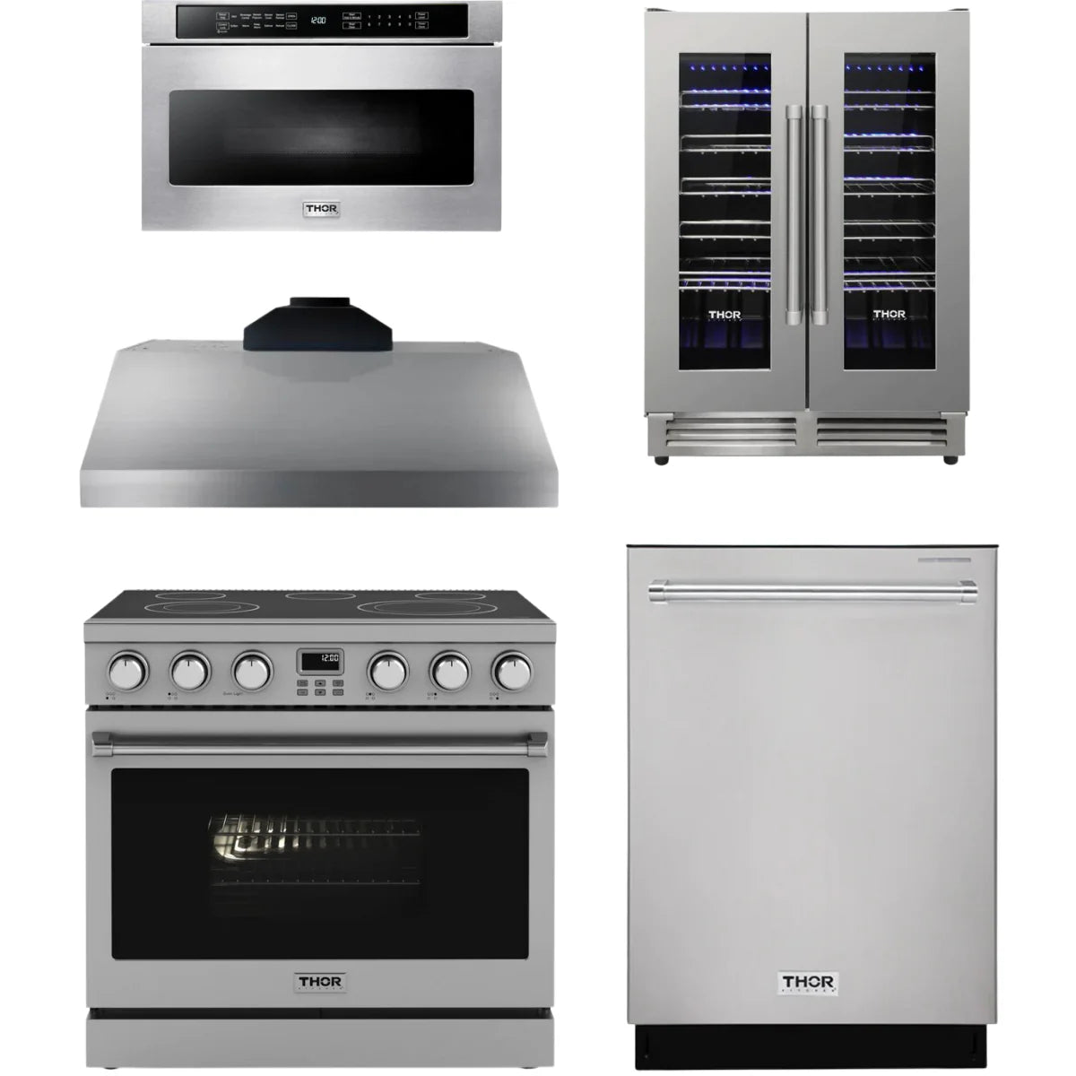 36 Electric Range, Range Hood, Dishwasher, Microwave and Wine Cooler V724