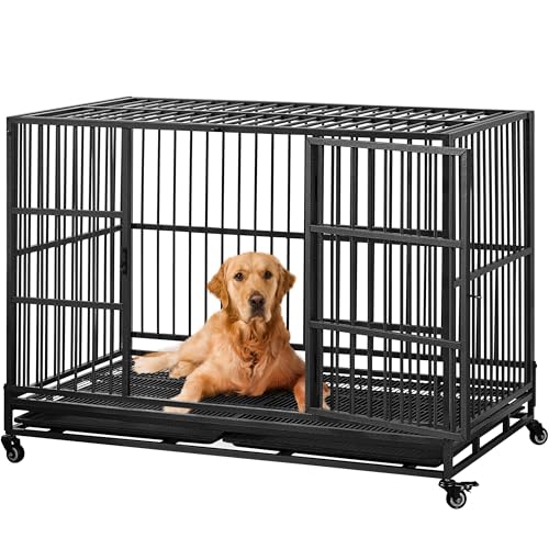 48'' XXL Dog Crate with 2 Doors Lockable Wheels B646