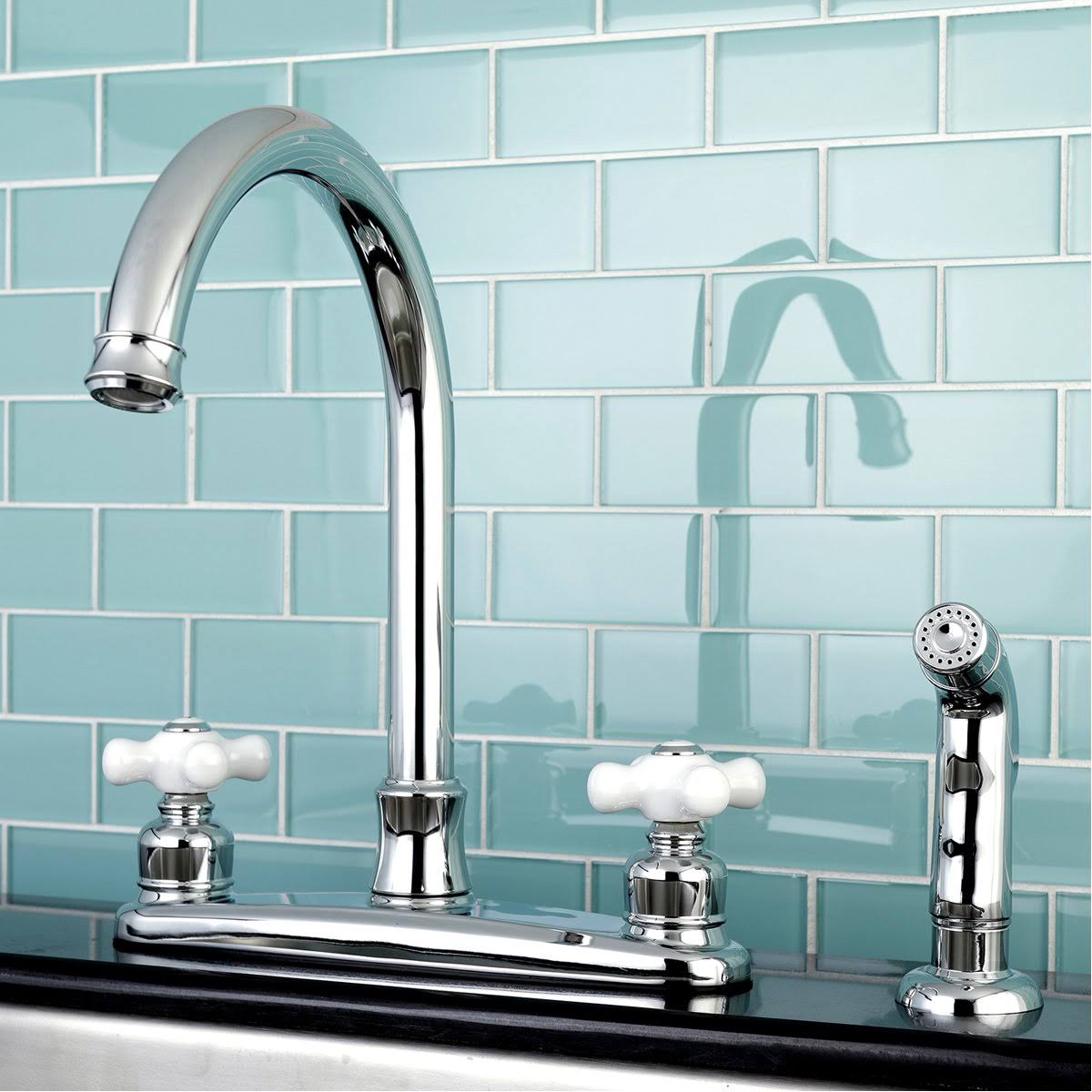 8-Inch Centerset Kitchen Faucet with Sprayer, Polished Chrome P3576