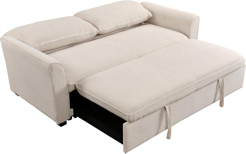 Beige 78 Inch Convertible Sleeper Sofa Bed with Pullout Bed S1447