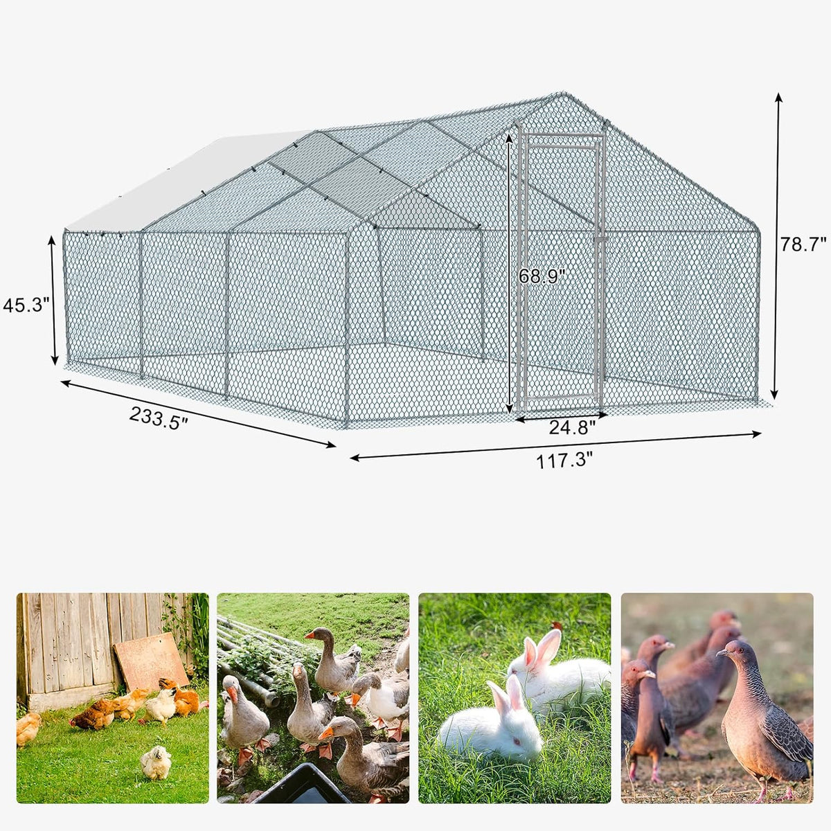 20 x 10 ft Metal Chicken Coop with Waterproof Cover V99044
