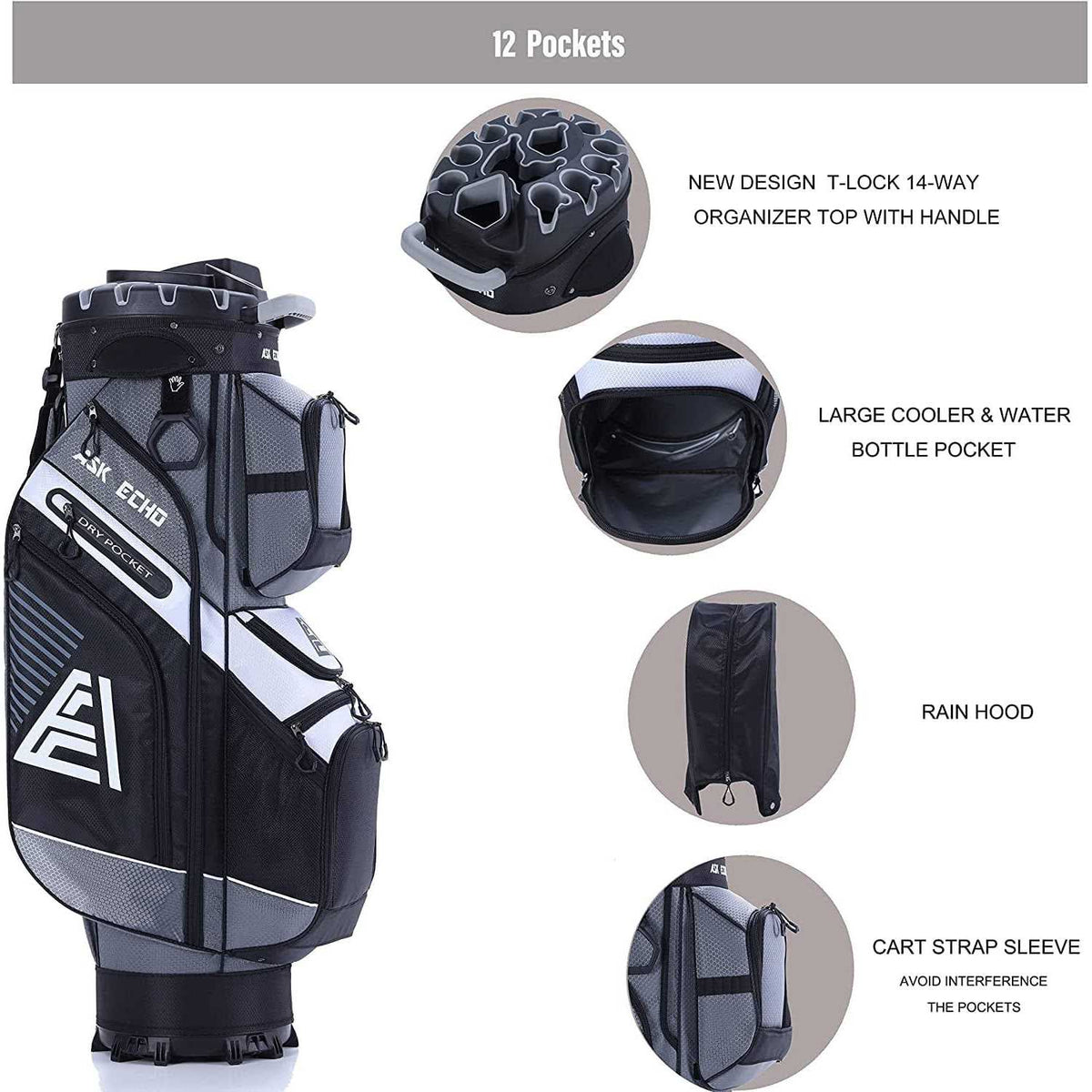 14 Way Organizer Golf Cart Bag with Rain Cover I13377