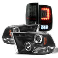 For 2009-2018 Dodge Ram Black Housing LED Projector Headlights + Smoke Lens Tail Lights P894014