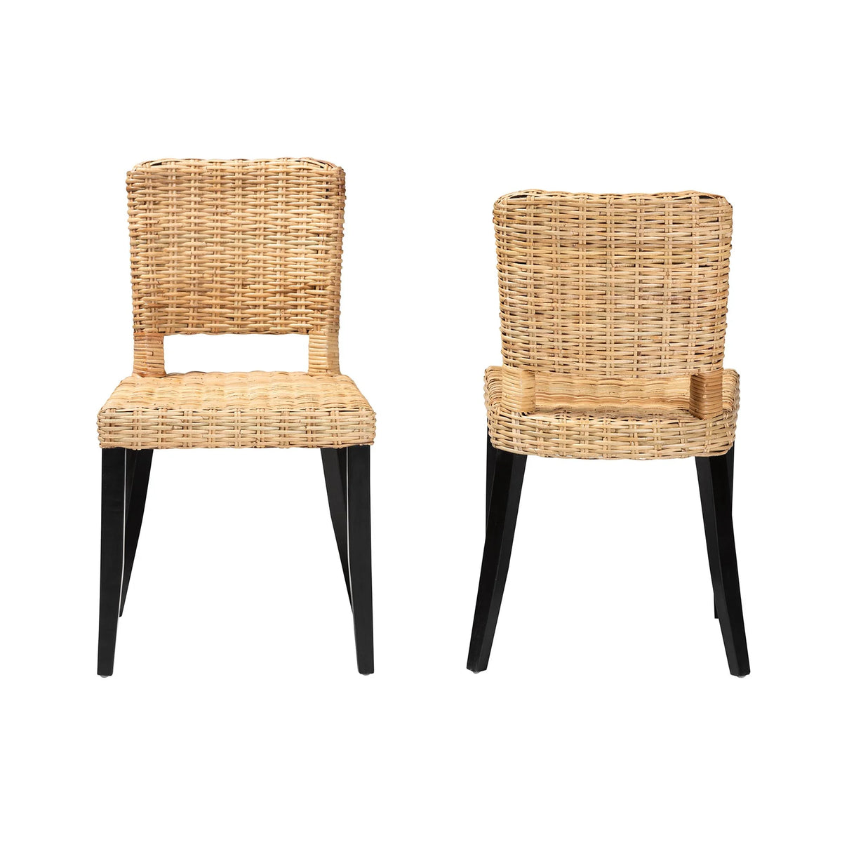 Dark Brown Wood and Natural Rattan 2-Piece Dining Chair Set O511