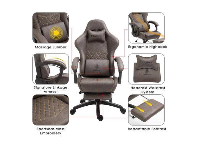 Vintage Style PU Leather High Back Gaming Chair with Massage Lumbar Support F193