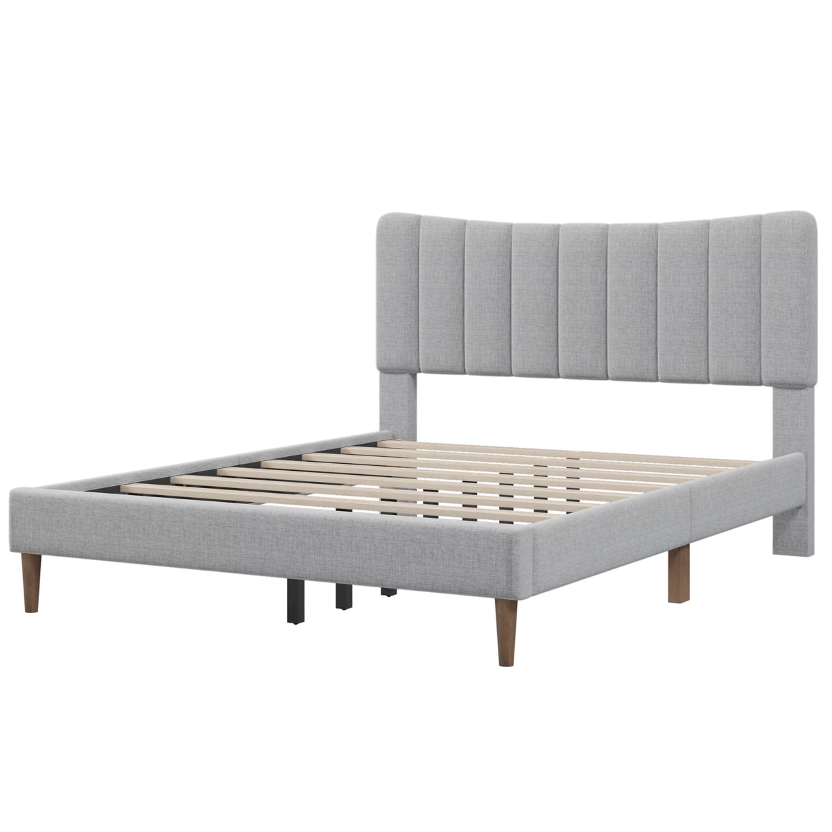 Queen Size Gray Linen Upholstered Platform Bed Frame with Tufted Headboard K480849