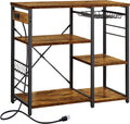 Rustic Brown Bakers Rack with Power Outlet Q47987