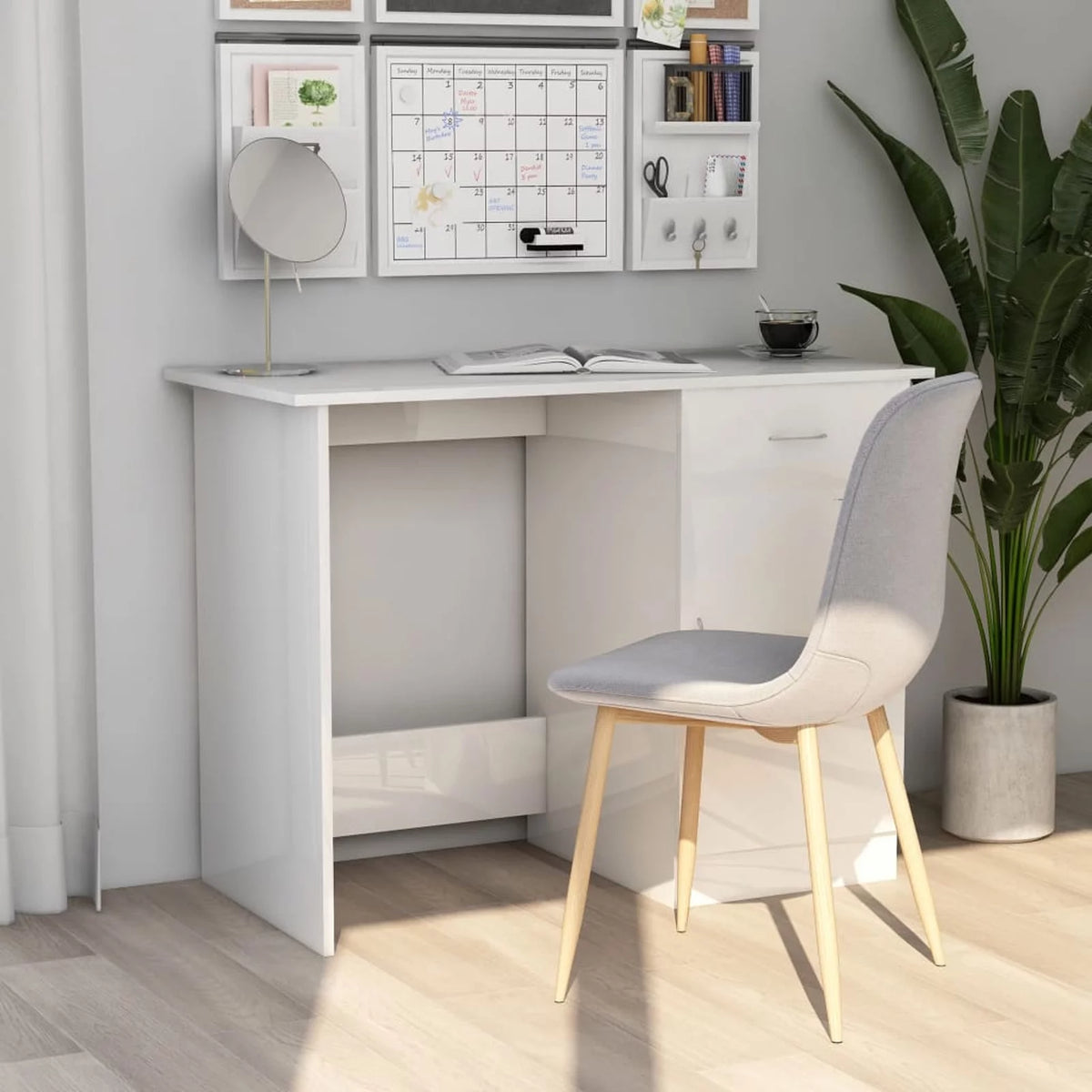 High Gloss White Engineered Wood Desk V4086