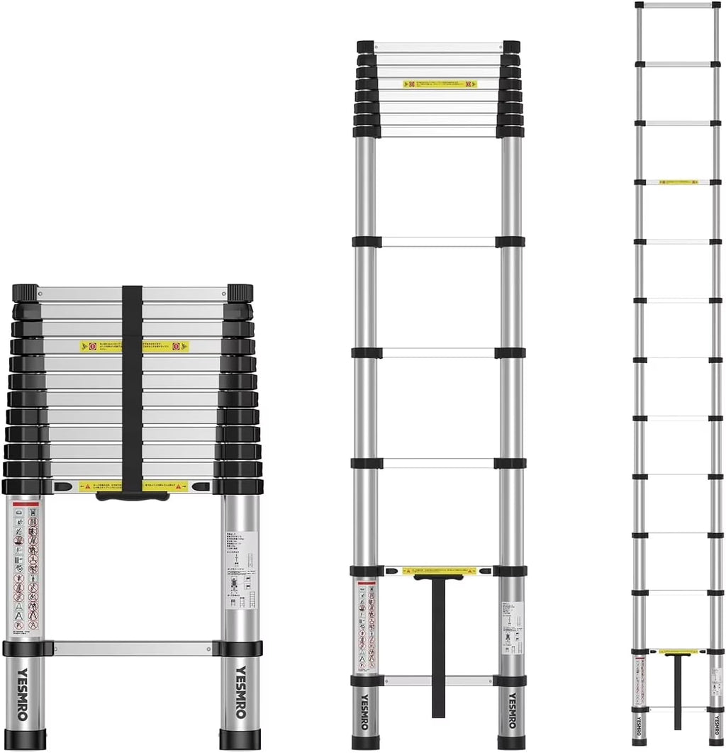 Telescoping Ladder 12.5ft, Aluminum Collapsible, Heavy Duty 330lbs, Non-Slip B89863