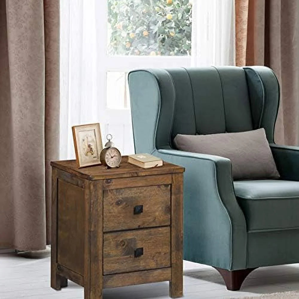 Rustic Wooden Nightstand with 2 Sliding Drawers Y1299
