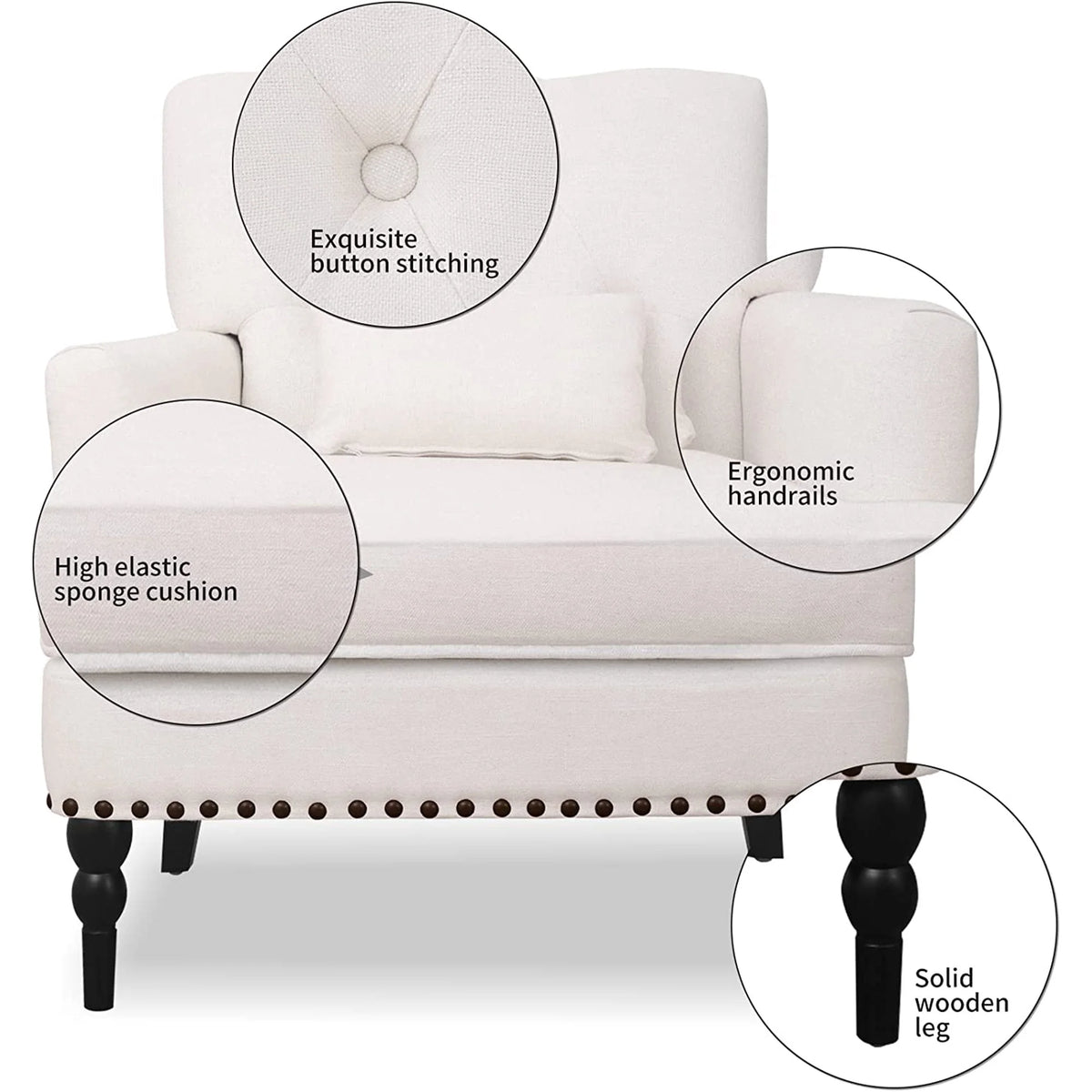 White Accent Chair with Lumbar Pillow Y57912