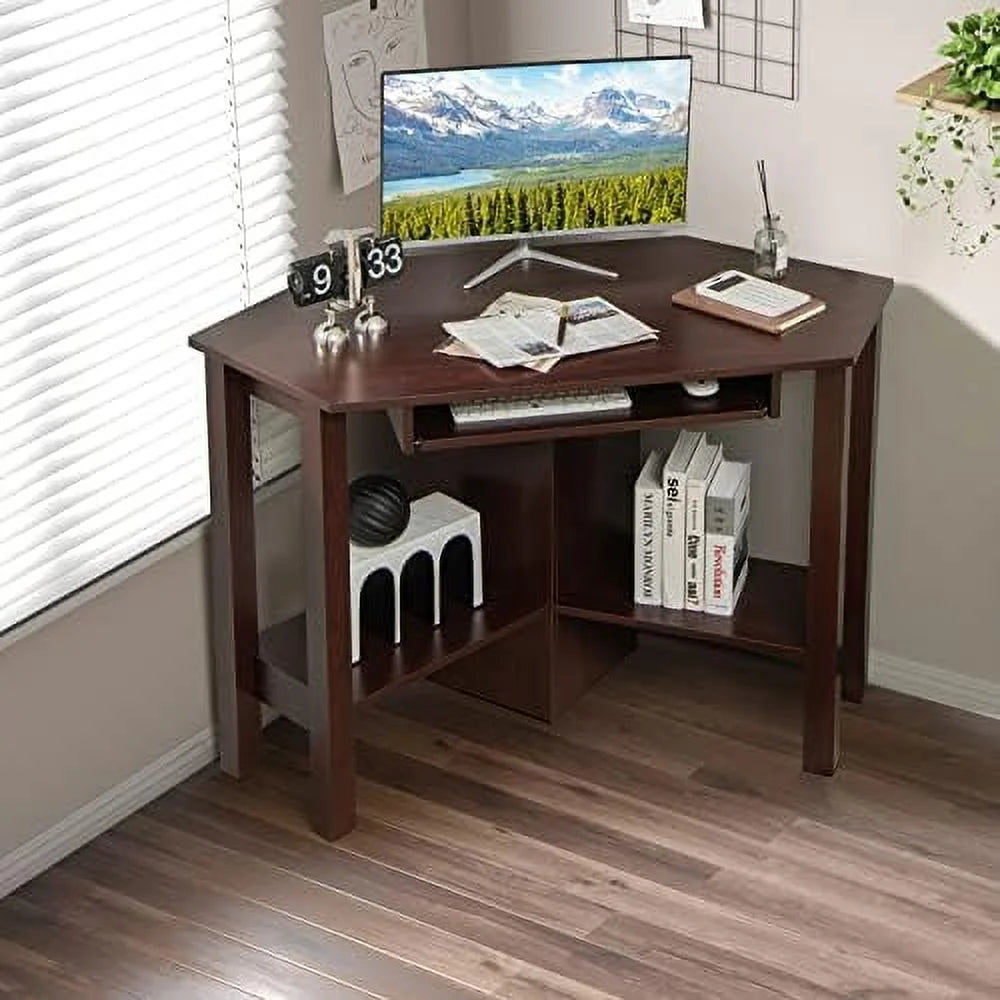 Corner Desk with Keyboard Tray and Shelves Z935