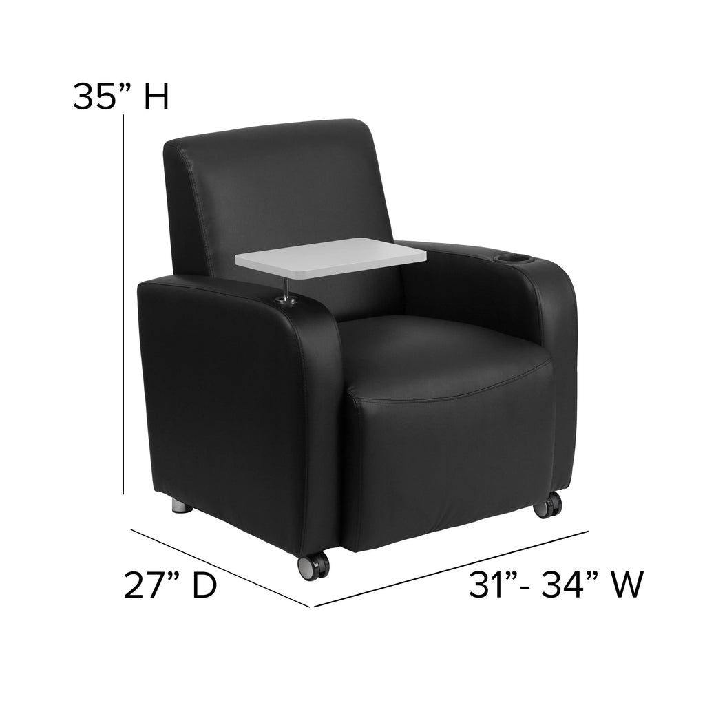 Black LeatherSoft Guest Chair with Tablet Arm and Cup Holder T6114