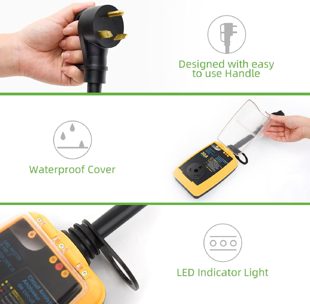RV Surge Protector 30 Amp with Waterproof Cover, Circuit Analyzer O210