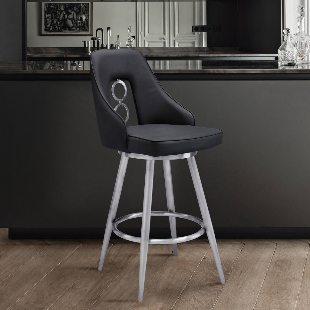 Black Faux Leather Bar Height Barstool I20114