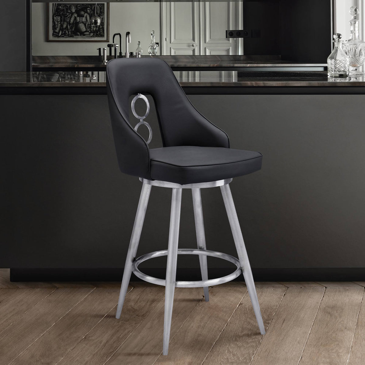 Black Faux Leather Bar Height Barstool I20114