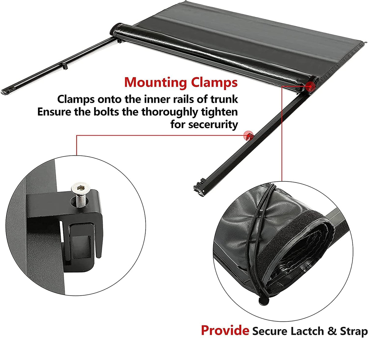 Soft Roll-up Truck Tonneau Cover with 6.5' Bed Black Sailcloth O215