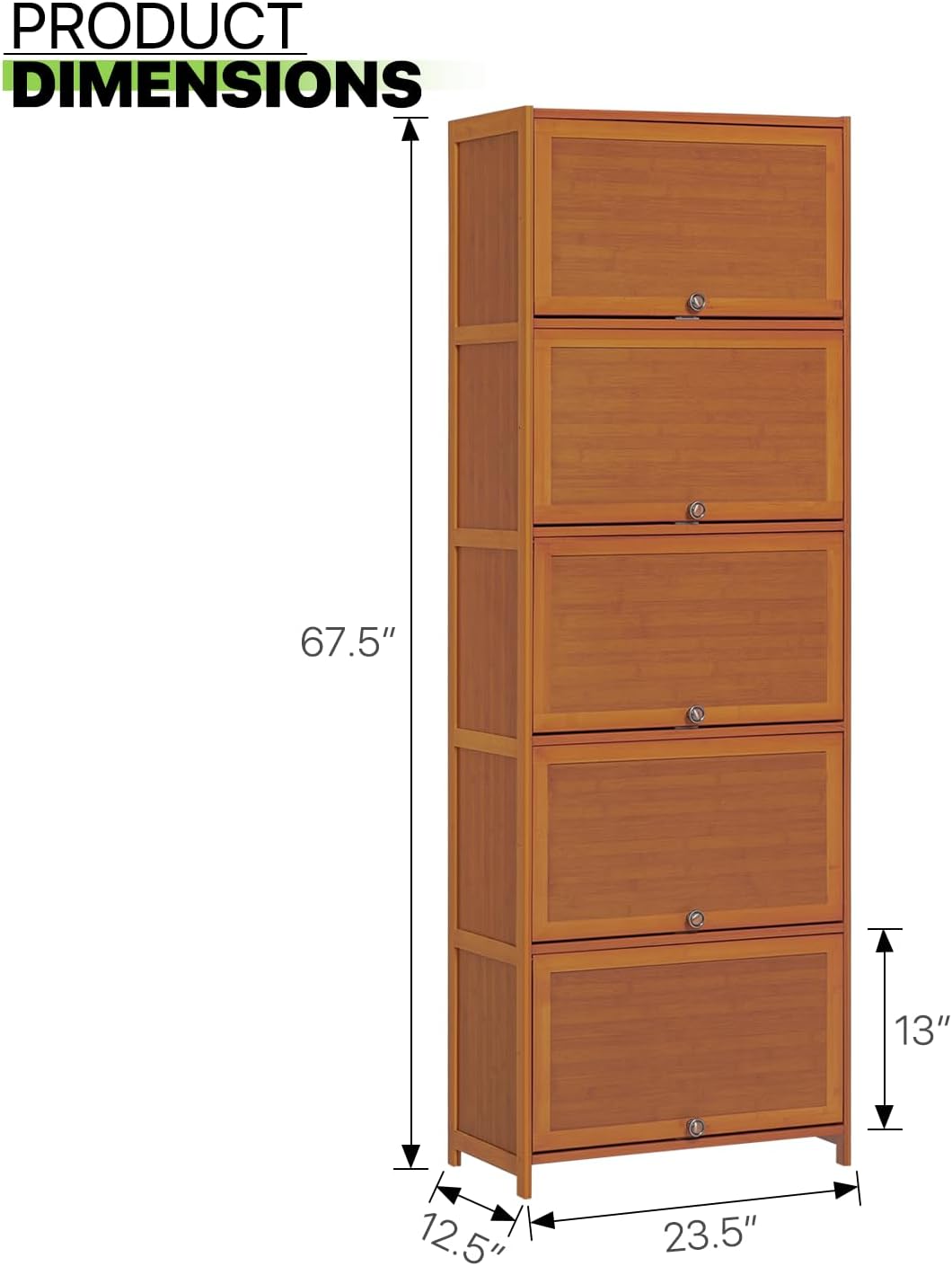 Tall Bamboo Shoe Storage Cabinet with Doors, 10 Tier Freestanding Shoe Shelf Rack B8831