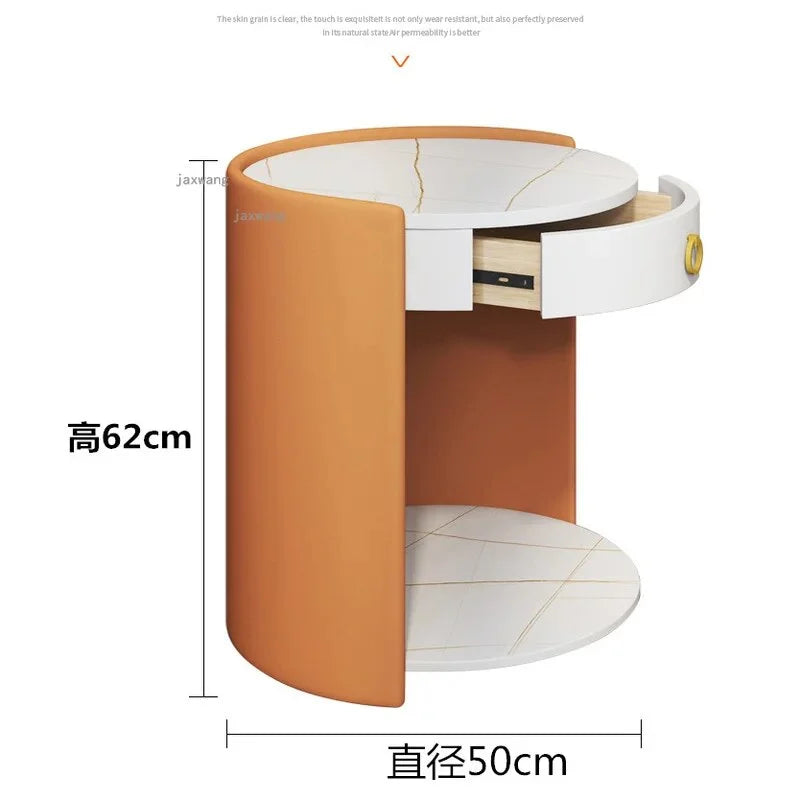 Round Leather Bedside Table Nightstand Q684