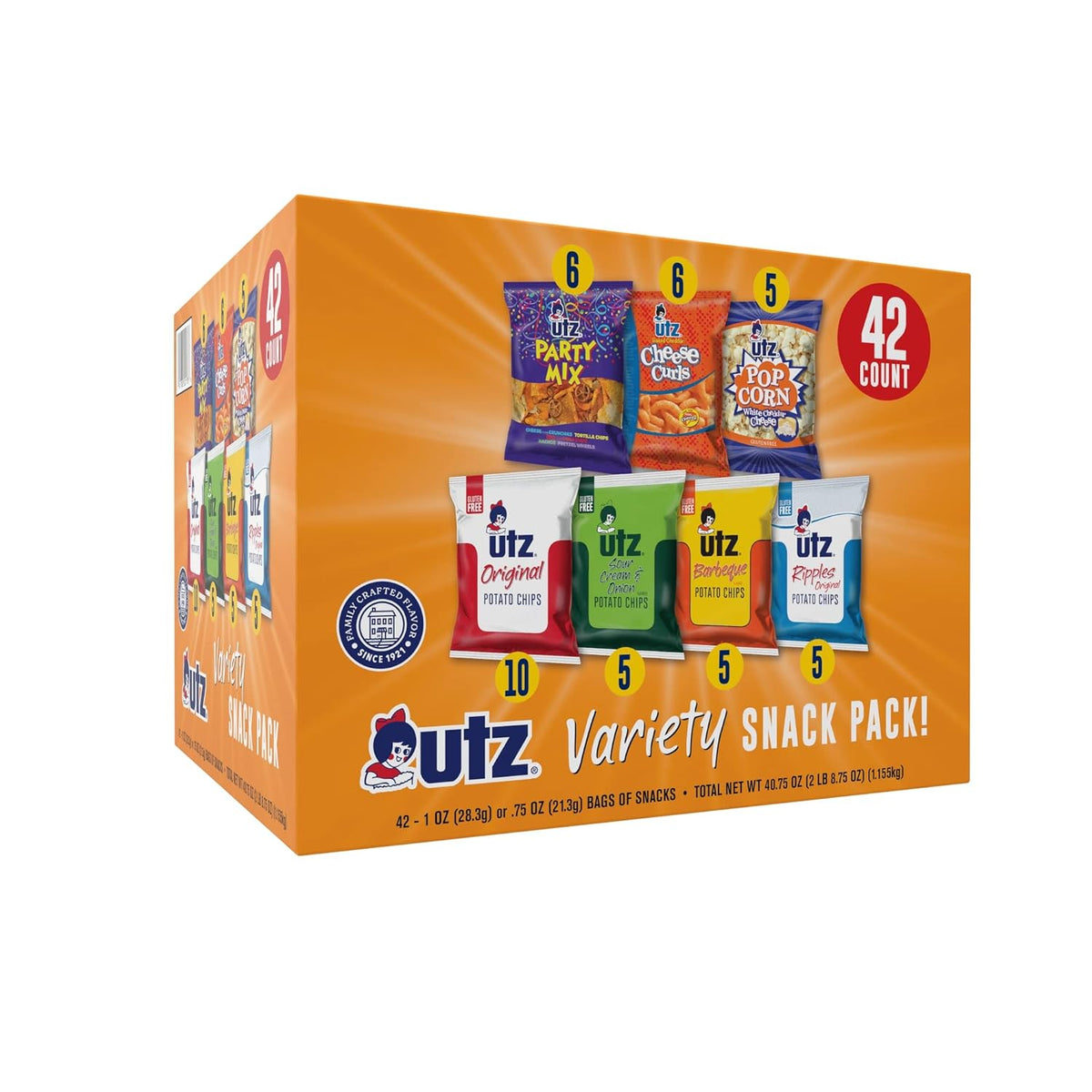 Snack Variety Pack, Potato Chips, Cheese Curls, Popcorn, Party Mix (Pack of 42) F84877