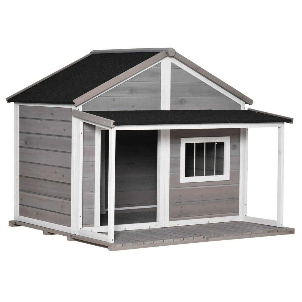 Wooden Raised Dog House with Asphalt Roof W9696