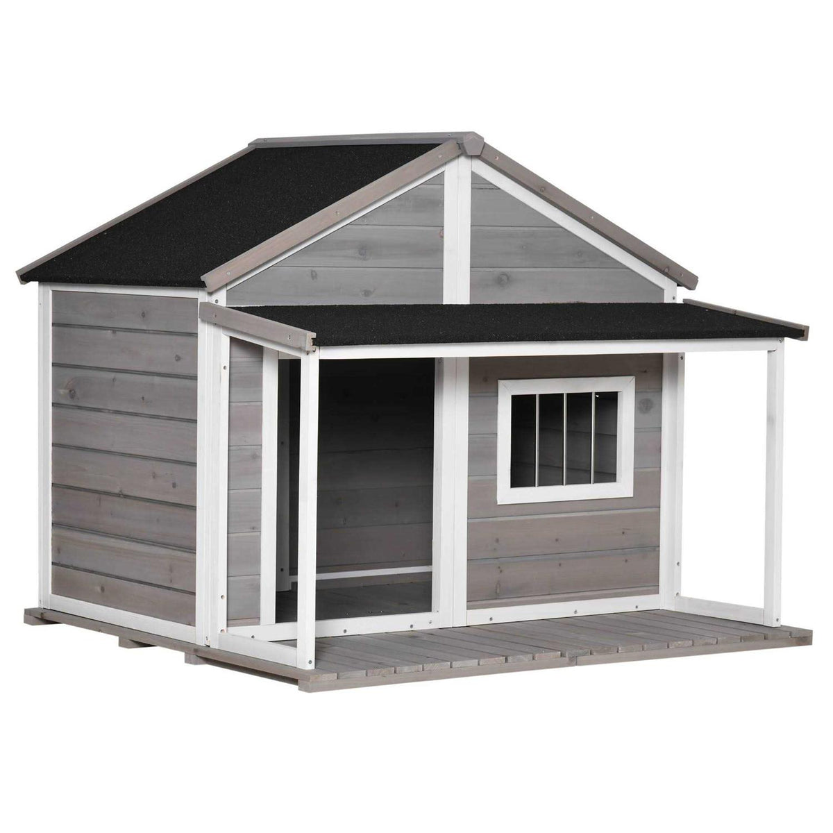 Wooden Raised Dog House with Asphalt Roof W9696
