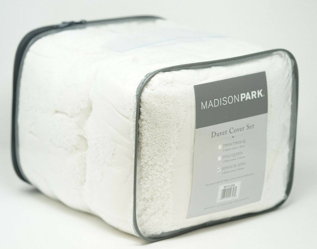 3 Piece Tufted Cotton Chenille Damask Duvet Cover Set White King/Cal King L6379