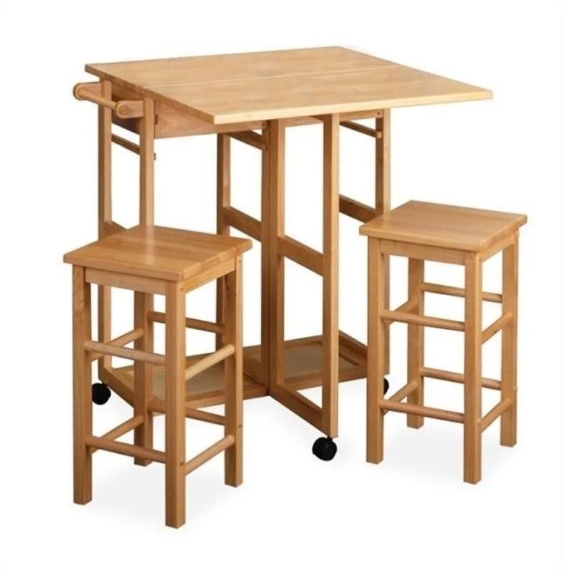 Drop Leaf Table Kitchen Cart with 2 Stools in Natural A70940