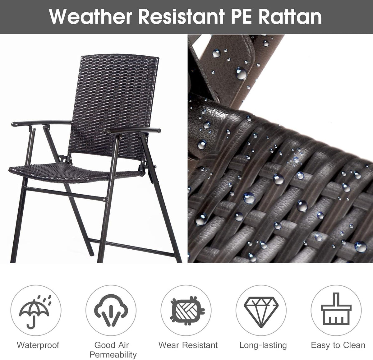 Set of 4 Folding Wicker Rattan Bar Stools with Back X739