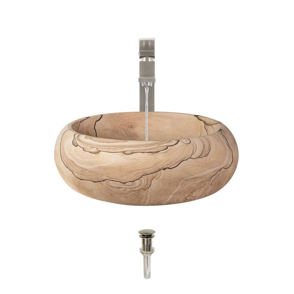Sandstone Vessel Sink Ensemble with Brushed Nickel Finish Faucet V328
