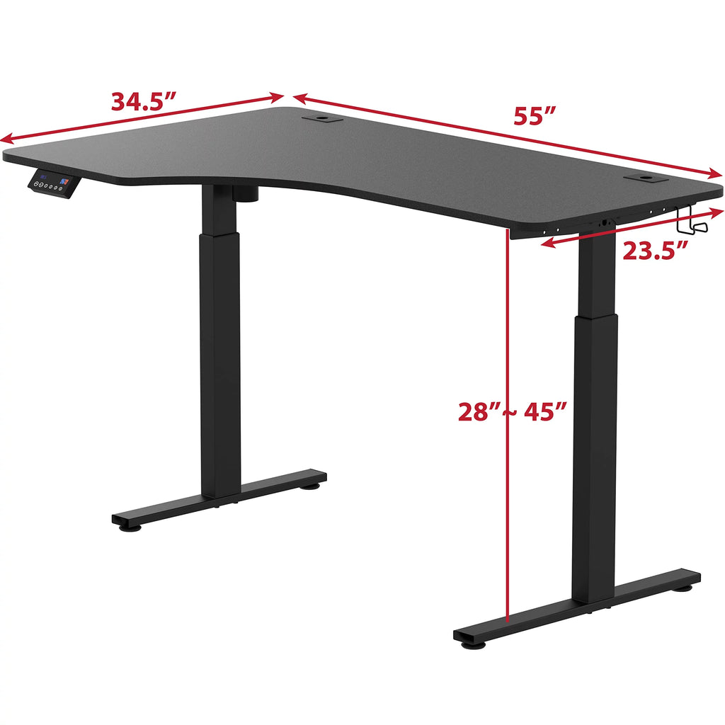 55-Inch L-Shaped Electric Height Adjustable Standing Desk, Black F61180