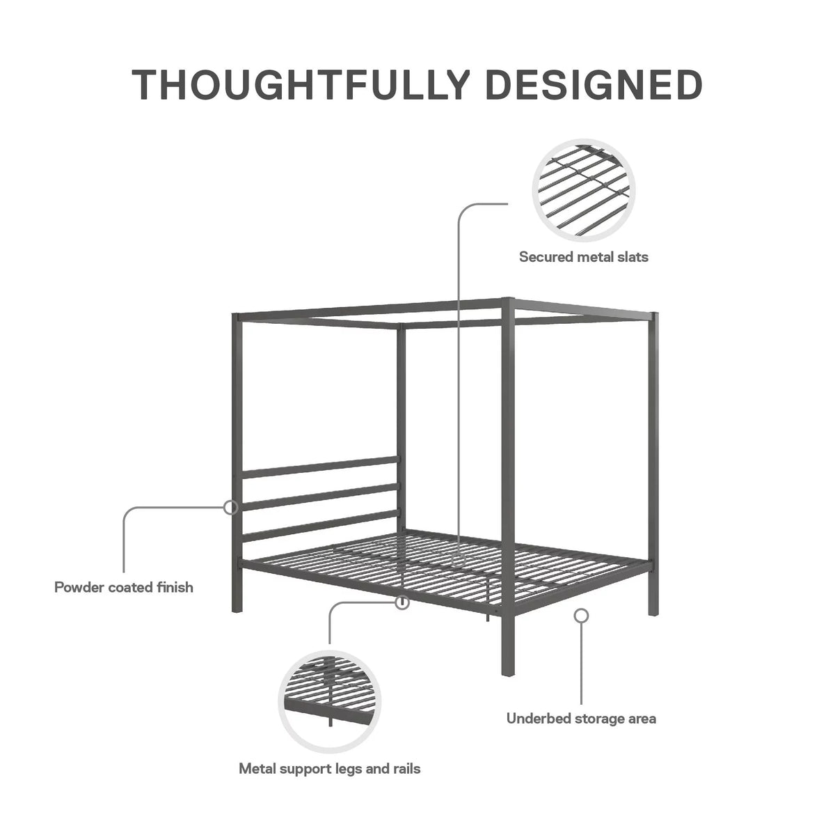 Queen Gunmetal Gray Metal Canopy Poster Bed C869808