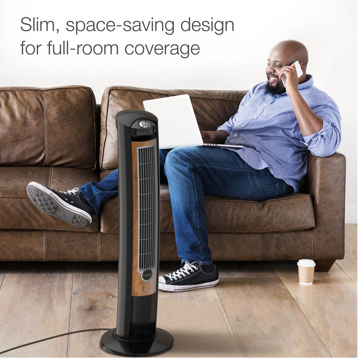 Black Brown Tower Fan with Remote Control R319981