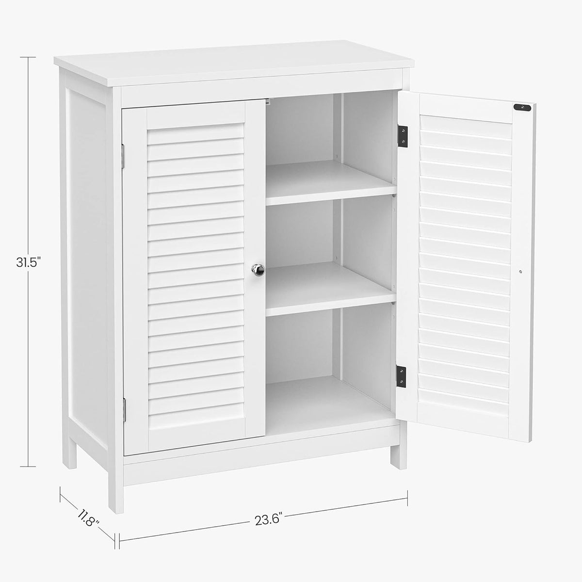 White Bathroom Storage Cabinet with Double Shutter Doors and Adjustable Shelf B4464