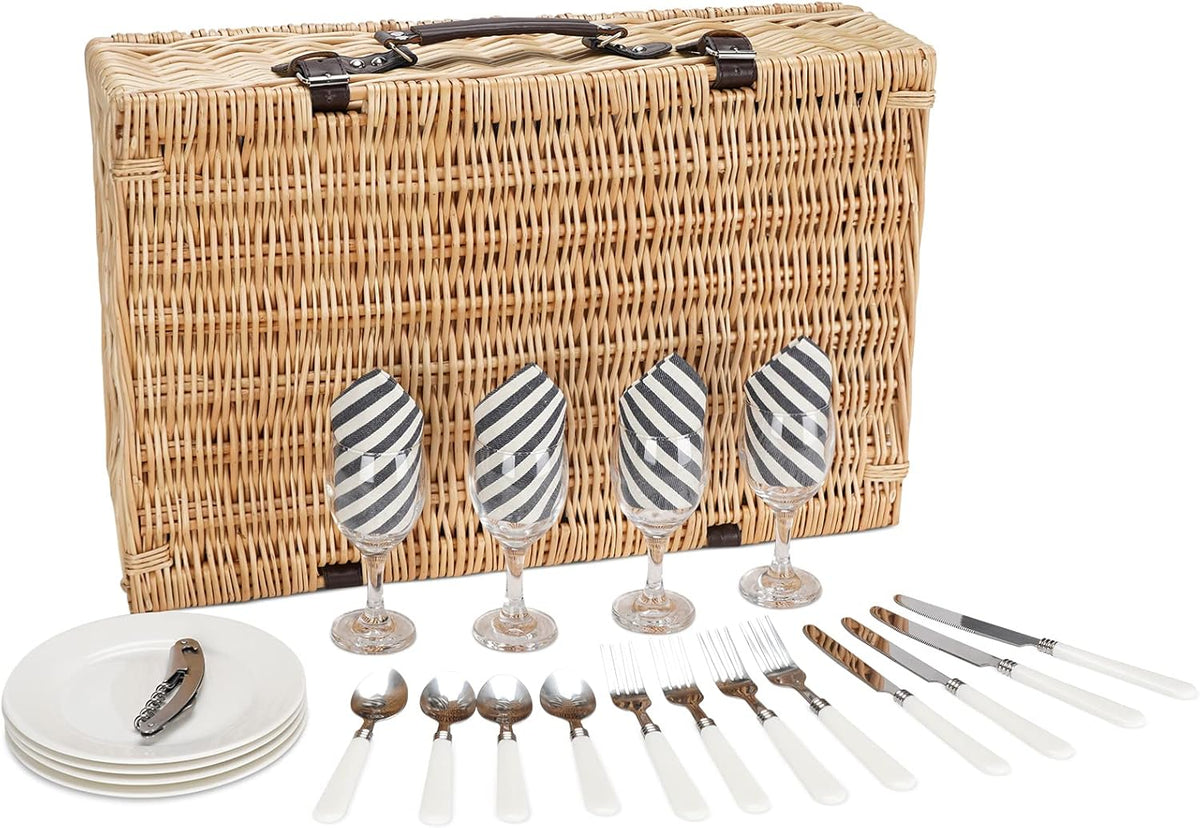 Willow Wicker Picnic Basket Set for 4 with Insulated Cooler Bag Y982981