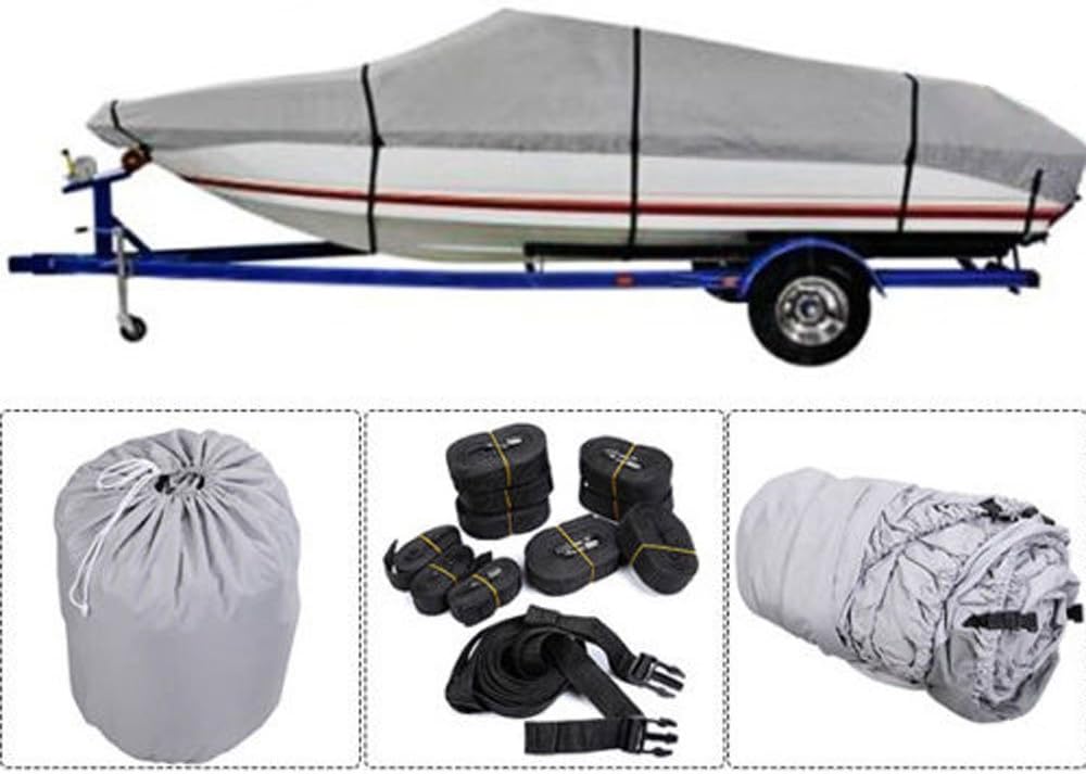 Grey 600D Oxford Fabric Waterproof Boat Cover with Carrying Bag N921
